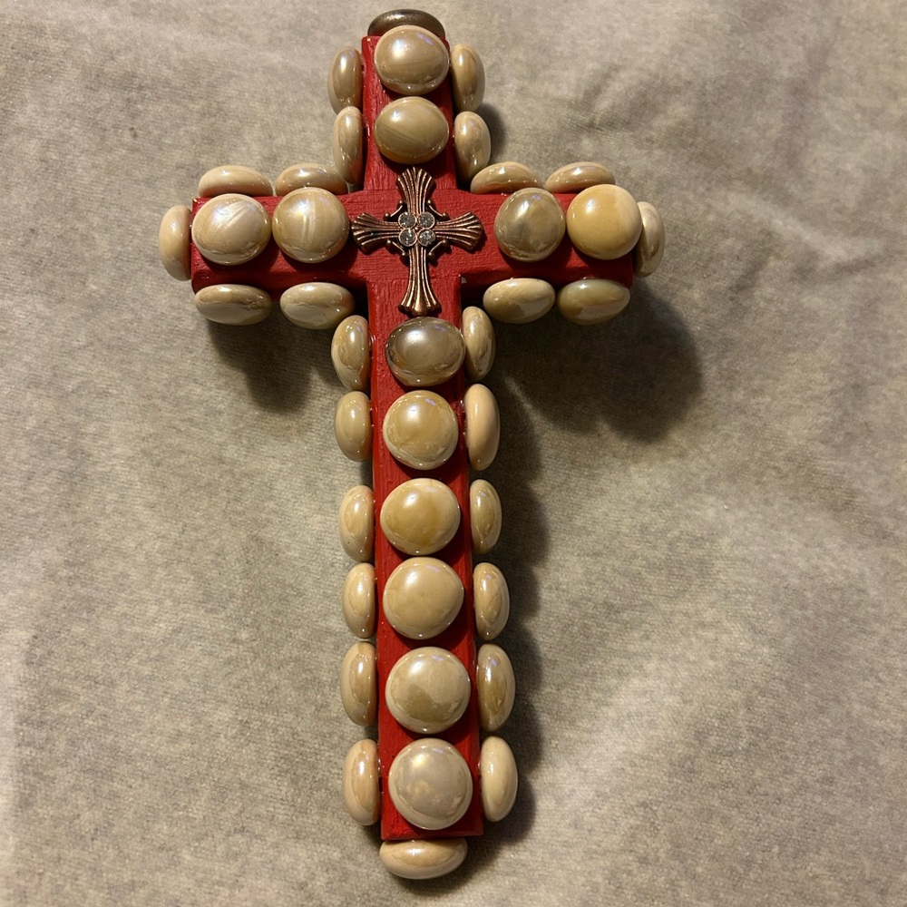 Decorative Orange and Cream Cross with Glass Accents